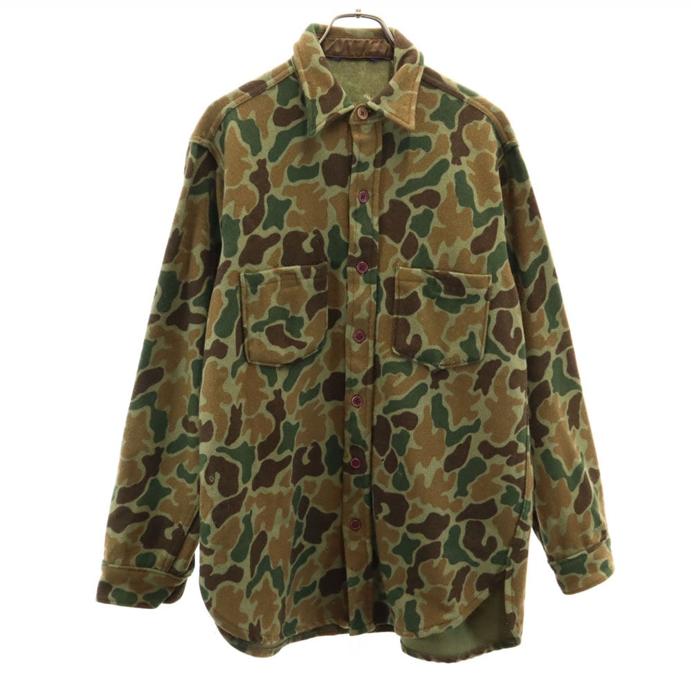 ヴィンテージ 70s 80s USA製 カモフラ柄 長袖 ウールシャツ L オリーブ 他 VINTAGE 迷彩 メンズ