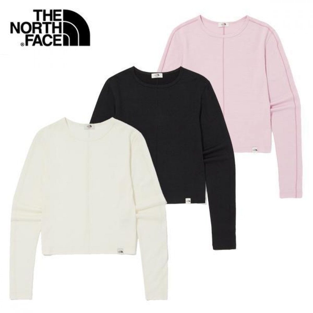 ノースフェイスホワイトレーベル女性用ベルーカウールクロップロングスリーブラウンドTシャツ NT7TQ30