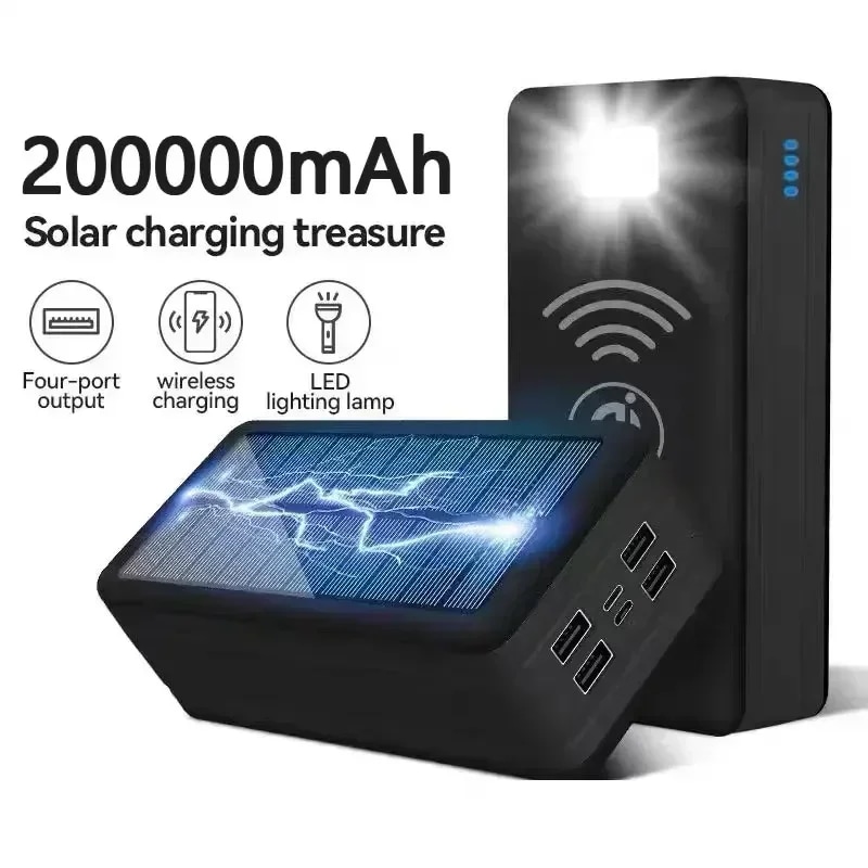 ワイヤレスソーラーパワーバンク携帯電話充電大容量バッテリー外部バッテリー急速充電200000mah - 509