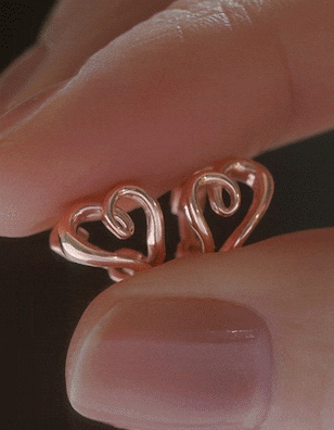 14k post ドローイング ハート ワンタッチ リングピアス