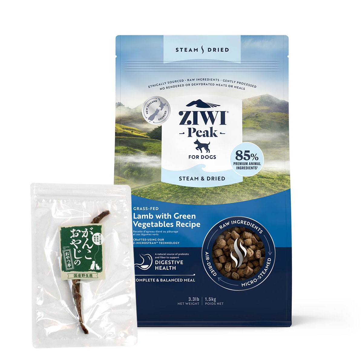 スチーム & ドライ・ドッグフード グラスフェッドラム with グリーンベジタブルレシピ 1.5kg【国産鹿のスペアリブ ミドルカット 1本入り】 9,352円