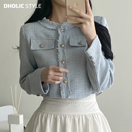 [メガ割りSALE]フリンジクロップドツイードジャケット・p637052