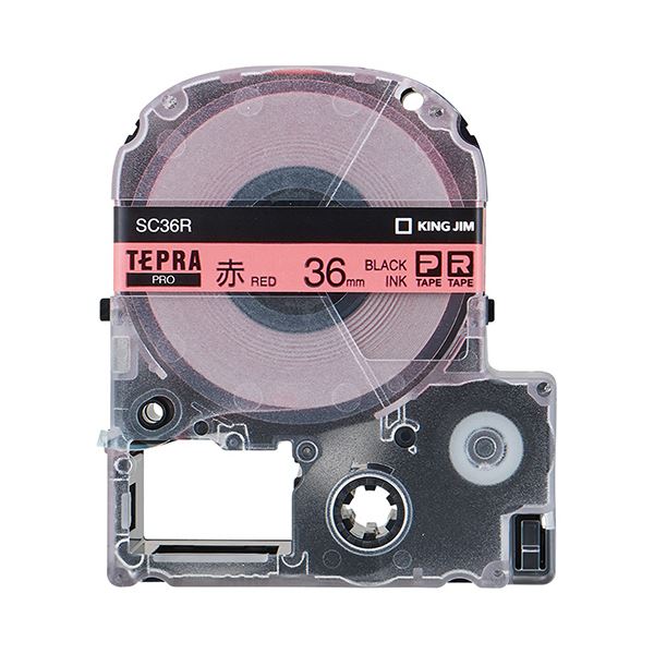 （まとめ） キングジム テプラ PRO テープカートリッジ パステル 36mm 赤／黒文字 SC36R 1個 (×2セット)