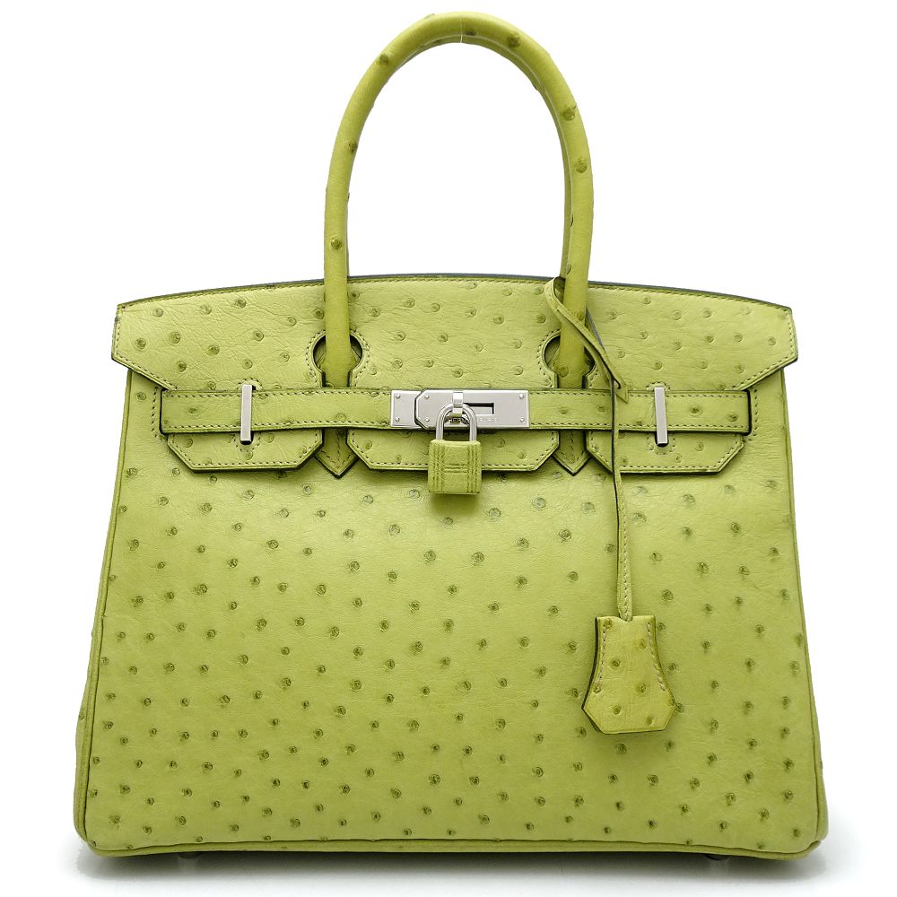 バーキン30 ハンドバッグ K刻 2007年 オーストリッチ アニスグリーン/352248【中古】
