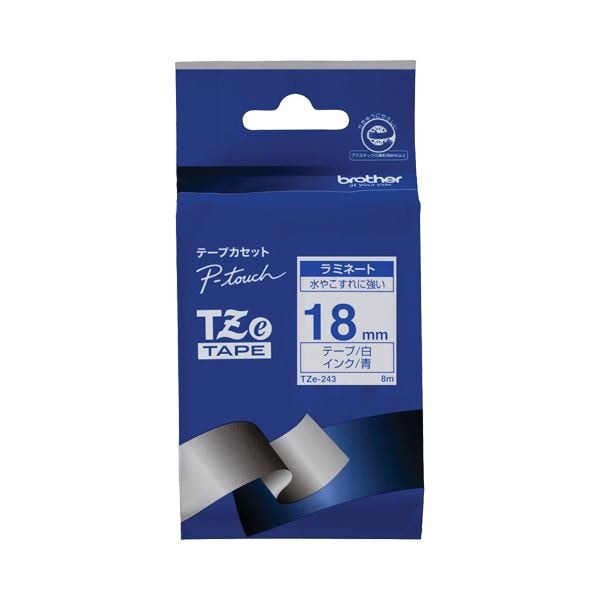 (まとめ) ブラザー BROTHER ピータッチ TZeテープ ラミネートテープ 18mm 白/青文字 TZE-243 1個 (×6セット)