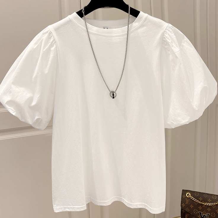 トップス シャツ ブラウス 白トップス 袖あり 半袖 ラウンドネック 大人可愛い きれいめ シンプル カジュアル 大人 上品 おしゃれ お洒落 大人女子 こなれ感 ラブリー キュート 無地 春 夏