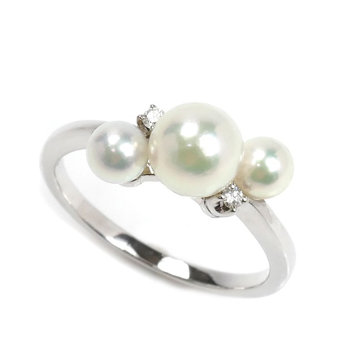 MIKIMOTO ミキモト K18WG ホワイトゴールド リング・指輪 アコヤパール約4.2-6.4mm ダイヤモンド 13号 3.2g レディース 中古 美品