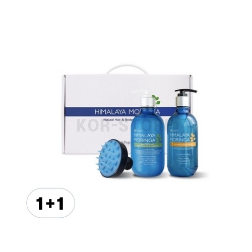 ヒマラヤ モリンガ オリジナル レニューイング 弱酸性 頭皮 シャンプー 500ml + ボディウォッシュ 500ml + 頭皮 ブラシ セット, 2セット