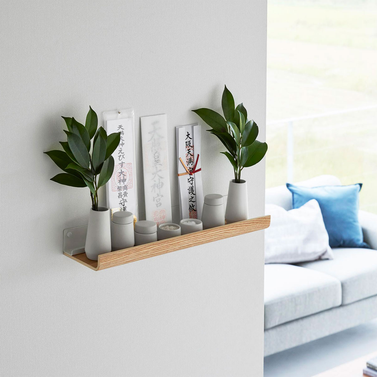 神棚神具セット 山崎実業 RIN リン 石こうボード壁対応神棚 神具セット ナチュラル