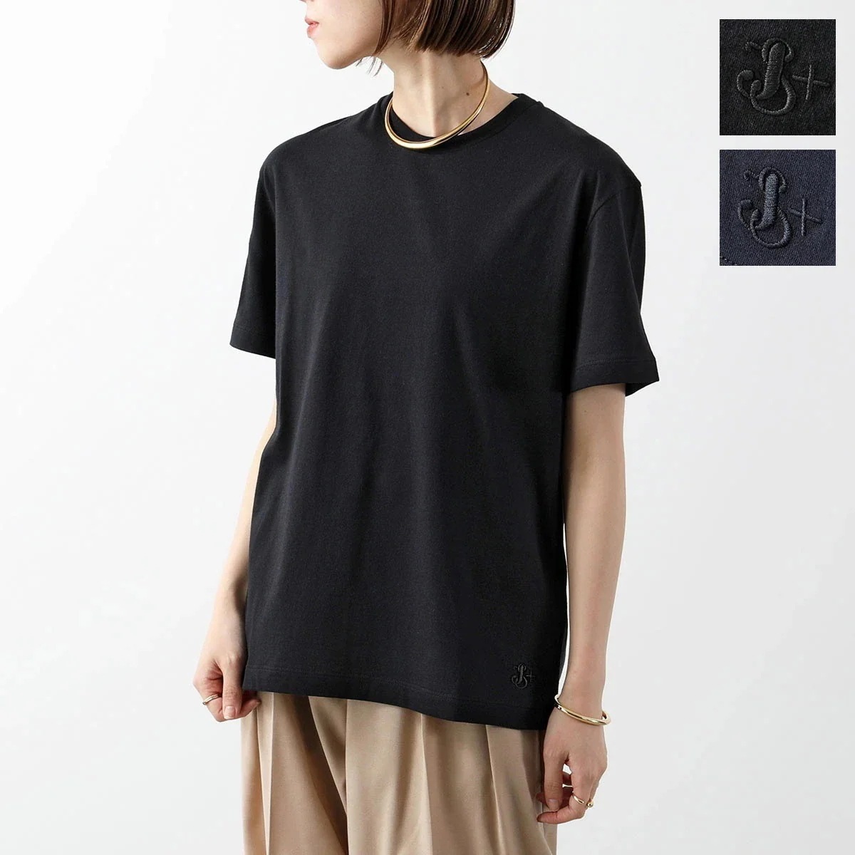 JIL SANDER+ ジルサンダー プラス Tシャツ J40GC0003 J45054 レディース 半袖 カットソー ロゴT 刺繍 カシミヤ混コットン クルー 16,822円