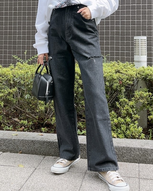 ハイウエストダメージワイドデニムパンツ 6,292円