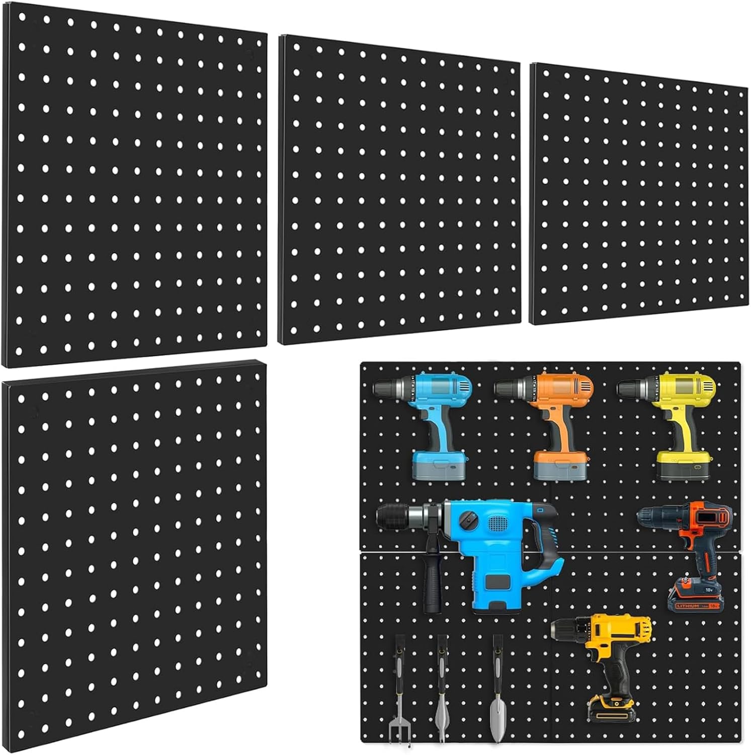 金属製有孔ボード 4枚セット 30×30cm 穴径6mm ピッチ25mm マグネット対応 壁掛け収納ボード ブラック