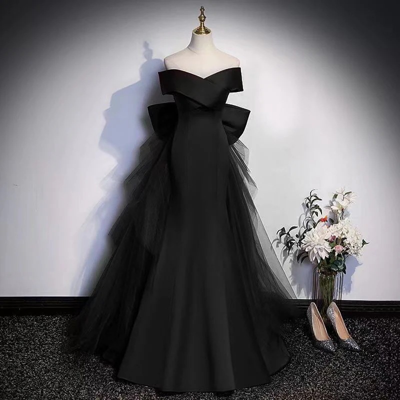 【急速出荷!】ブラック ドレス ワンピース おしゃれ マーメイドドレス イブニングドレス 発表会 成人式 ロングドレス パーティードレス