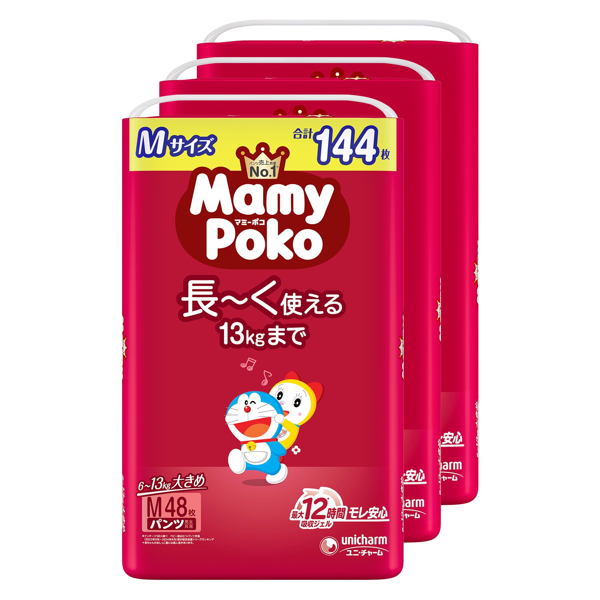 【パンツ Mサイズ】マミーポコ パンツ ドラえもん オムツ（6~13kg）144枚（48枚×3）［ケース品］【Amazon.co.jp限定】