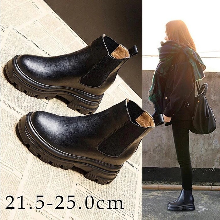 【300円OFF】あす楽 ブーツ　レディース サイドゴアブーツ ショートブーツ レディース ショートブーツ 厚底 ぺたんこ 歩きやすい ヒール8cm フラット コスプレ 大きいサイズ ハンサムシュー今