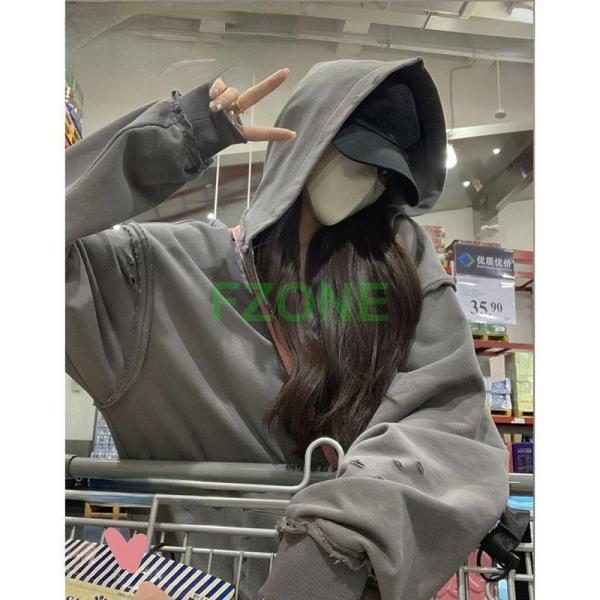 高級感 フード付き カジュアル ロング丈 長袖 通勤 パーカー ゆったり おしゃれ 切り替え アウター ジップアップ レディース 春秋 着痩せ 羽織りトップスパーカートップスパーカー