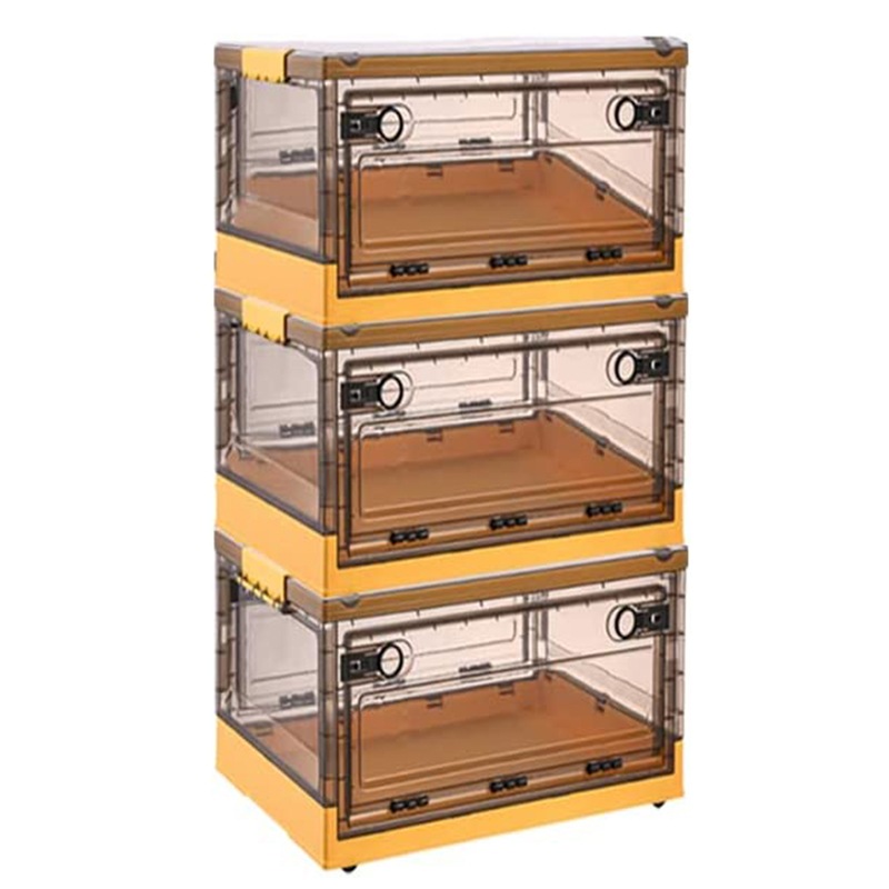 【3個】薄型折りたたみコンテナ コンテナボックス 半透明茶色 収納ケース 大容量 卓上収納ケース ふた キャスター付き 衣装ケース 整理ボックス 衣類 書類 小物 おもちゃ 収納 積み重ね 多機能