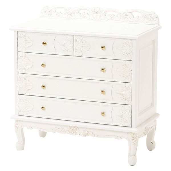 ワイドチェスト/リビングチェスト 4段/小引き出しタイプ 幅80cm 木製 猫足 アンティークホワイト ヴィオレッタシリーズ 完成品