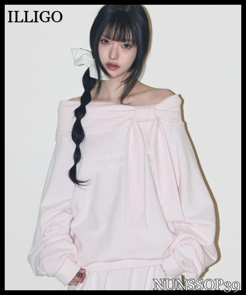 illigo ピュアボウオフショルダースウェット ピンク Qoo10 ILLIGO Pure Bow ニット [マルチ]