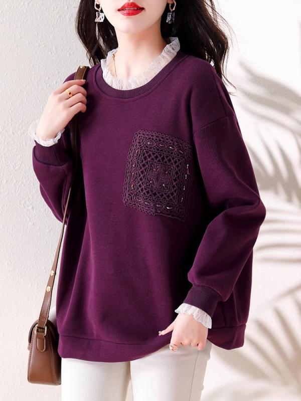 レディース ファッション 服 オシャレ カワイイ シンプル 大人カワイイ 大きいサイズ レース ラウンドネック セーター 秋　冬 フェイクツーピース トップス