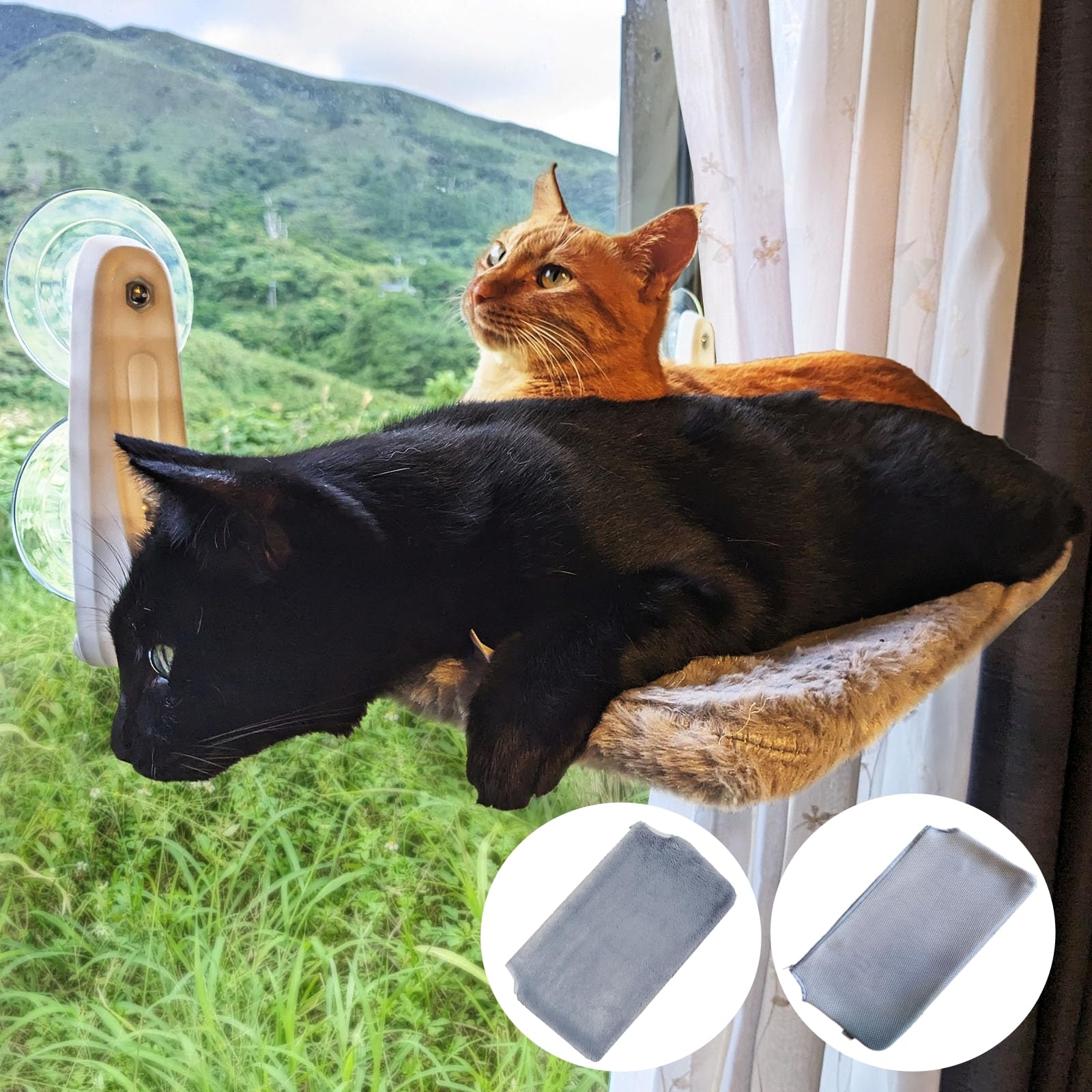 [新モデル]Bicieeel 猫 窓用ハンモック ハンモック 窓 ベッド 吸盤 大きめ 耐荷重24kg 組立不要 洗濯可能 折り畳み 収納 説明書不要 夏 冬 多頭 窓際 日光浴 (メッシュ＋フランネ 5,232円