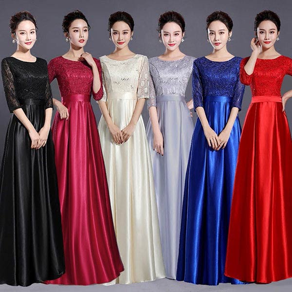 【期間特典】ロングドレス 演奏会 黒 ドレス パーティードレス 大きいサイズ ピアノ 発表会 袖あり 袖付き サテン五分袖 ファスナー ラウンドネック 母親 ワンピース フォーマル 二次会 花嫁 結 5,195円