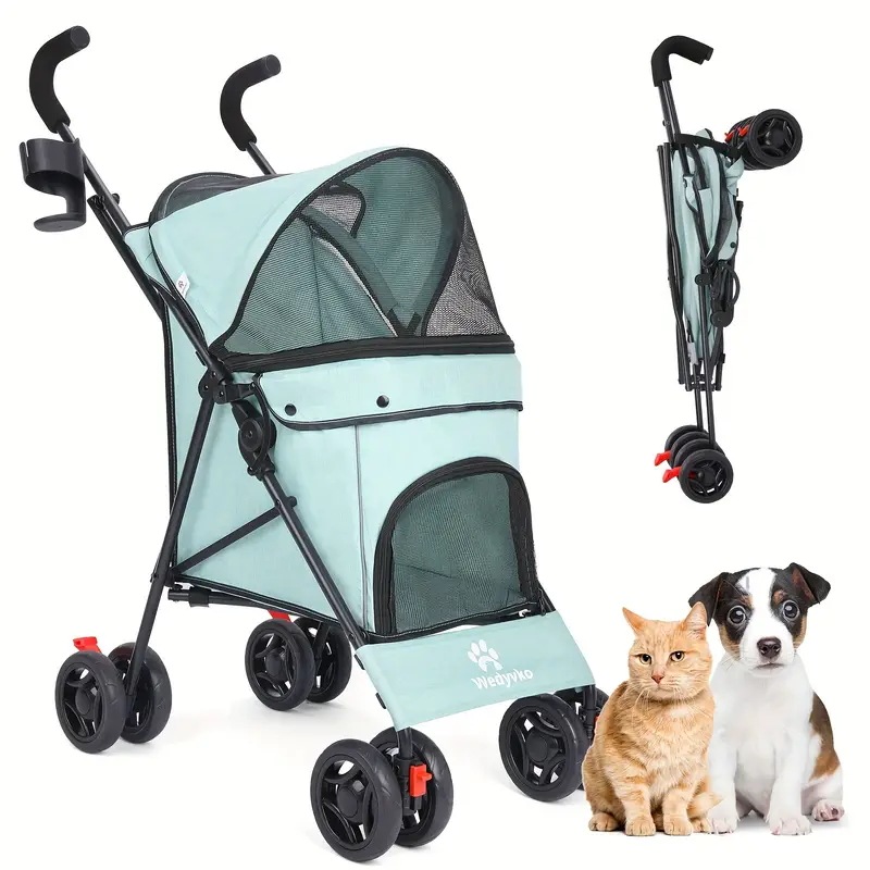 小型犬猫用ベビーカーリバーシブルハンドル360度回転足ブレーキ広々メッシュキャノピーティール 5,977円