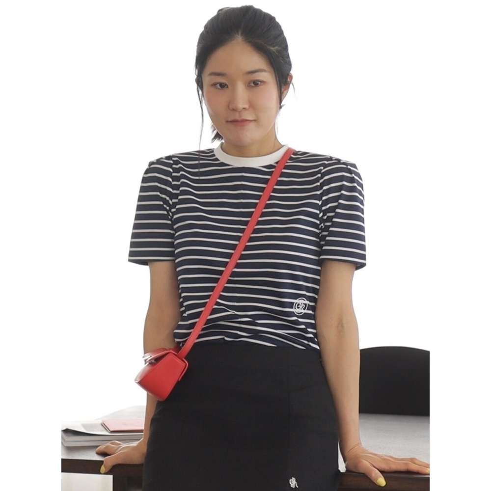 CITYBREEZE ボリュームショルダーストライプ半袖Tシャツ NAVY