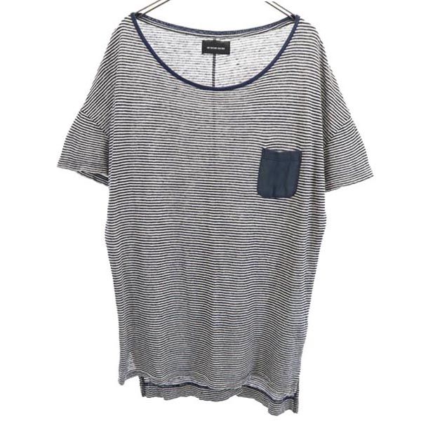 日本製 リネン ボーダー柄 半袖 ニット Tシャツ 紺×白 メンズ 4,750円