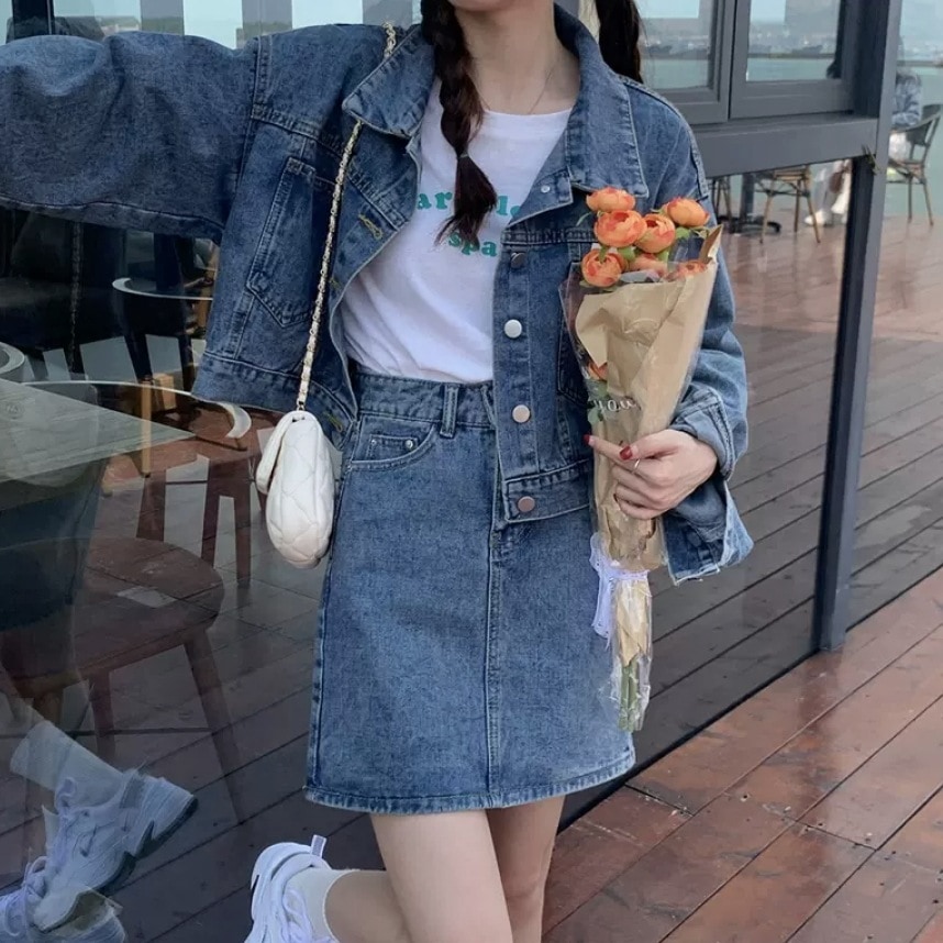 セットアップ ジャケット Gジャン 上着 ミニスカート デニムスカート ショート ショート丈 袖あり 長袖 かわいい 大人可愛い きれいめ シンプル カジュアル 大人 上品 おしゃれ お洒落