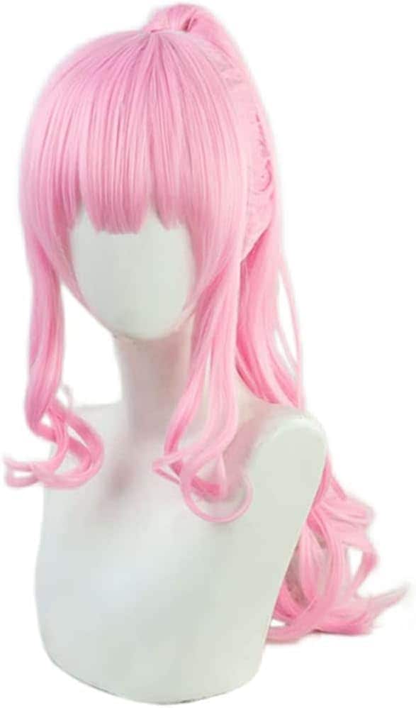 コスプレウィッグ森カリオペMoriCalliopeピンクロングカールポニーテール耐熱文化祭小物ハロウイーンウィッグかつらネット付きコスチューム