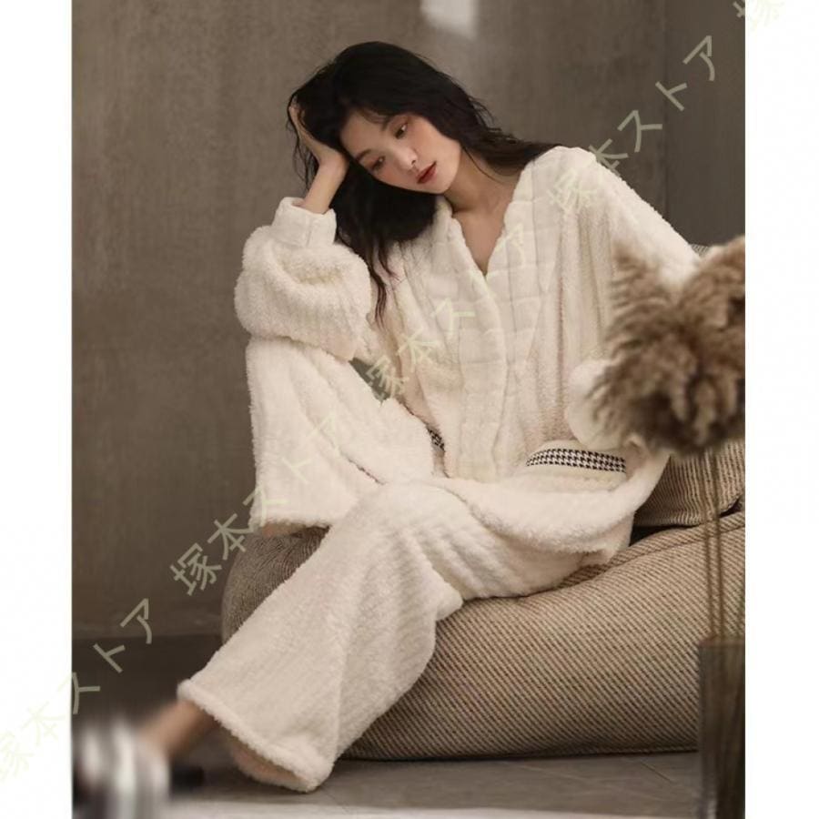 厚手 もこもこ チェック ゆるふわ ルームウェア 部屋着 セットアップ 上下 セット レディース 大人 パジャマ パンツ ふわふわ 外出 着る毛布 暖かい 秋 秋冬