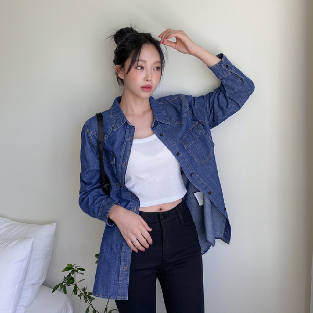 (JSTYLEのイーブレット) イーブレットチュニアステッチデニムシャツ JSTYLE