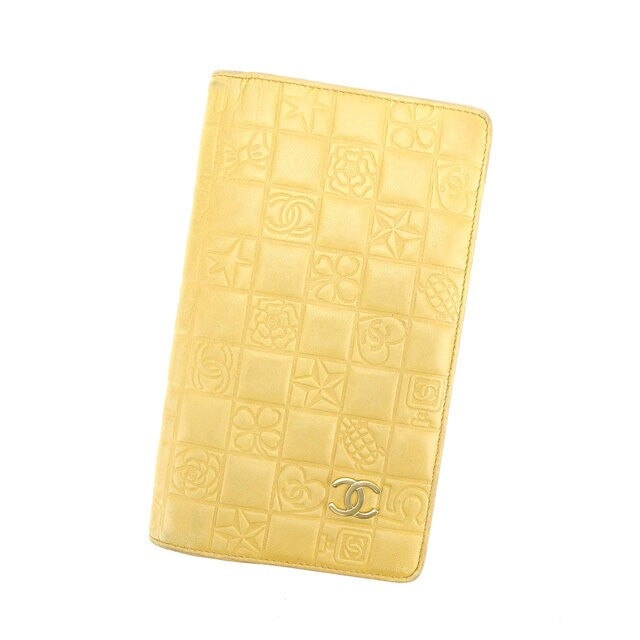 長財布 ファスナー付き長財布 アイコン チョコバー ベージュ ゴールド 中古