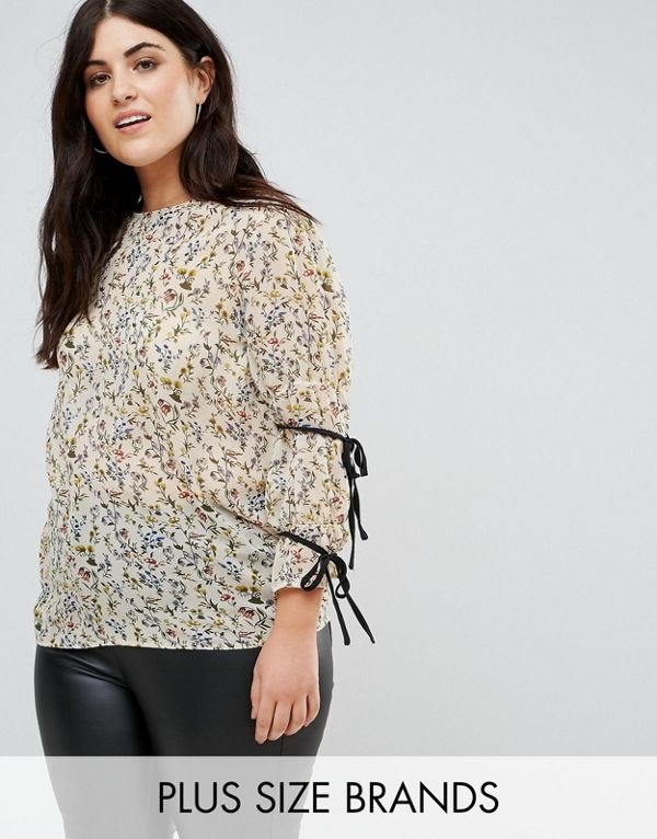 Fashion Union レディース 大きめサイズ ゆったりサイズ 送料無料 Yellow floral Plus High Neck Blouse In Floral With Tie Sle