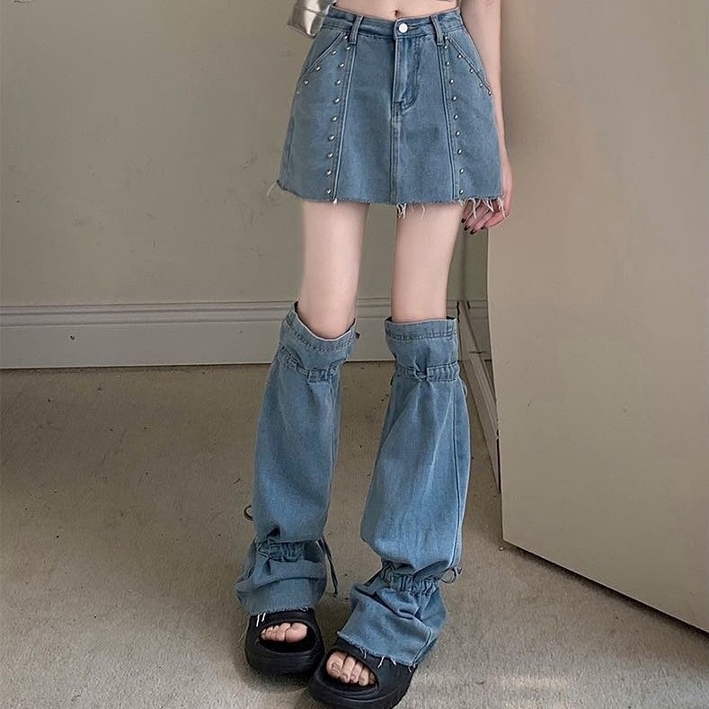 サマーレッグカバーy2kサブカルチャー万能痩身インストラップレギンスレトロデニムソックスカバー