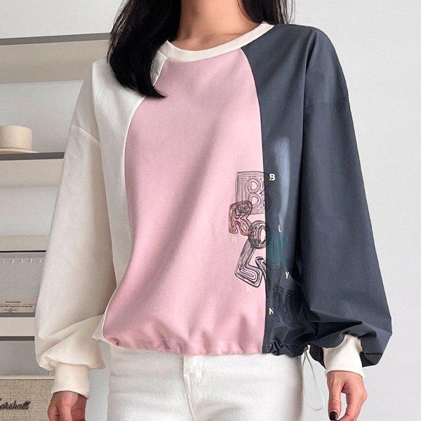 Hスタイル(BL)ボボ配色ブルックリンプリントTシャツ 春 女性 ブラウス 薄手 デイリー