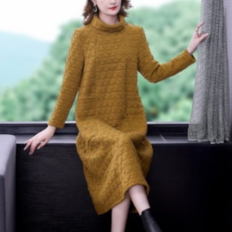 キルティングワンピース トップス プルオーバー ブラック 黒 ブラウン 茶色 イエロー 黄色