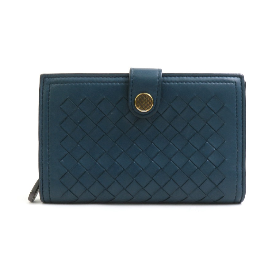 ボッテガヴェネタ BOTTEGAVENETA 二つ折り財布 イントレチャート レザー グリーン系ブルー ユニセックス 56266a