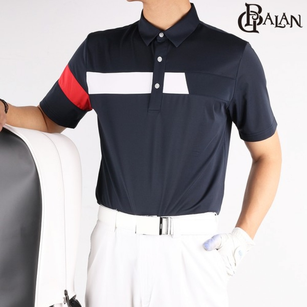 (モストジェントルマン) G-BALAN B トリコロールゴルフカーラ半袖Tシャツ高伸縮性 4スパンメンズラウンドゴルフウェアスポーツジバランビッグサイズ