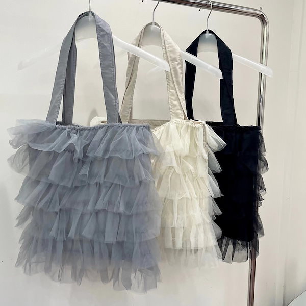 ハンドメイド ♡ フリルバッグ フリフリトート ドットチュール