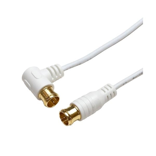 （まとめ）HORIC 極細アンテナケーブル 1.5m ホワイト 両側F型差込式コネクタ L字／ストレートタイプ HAT15-103LPWH5セット