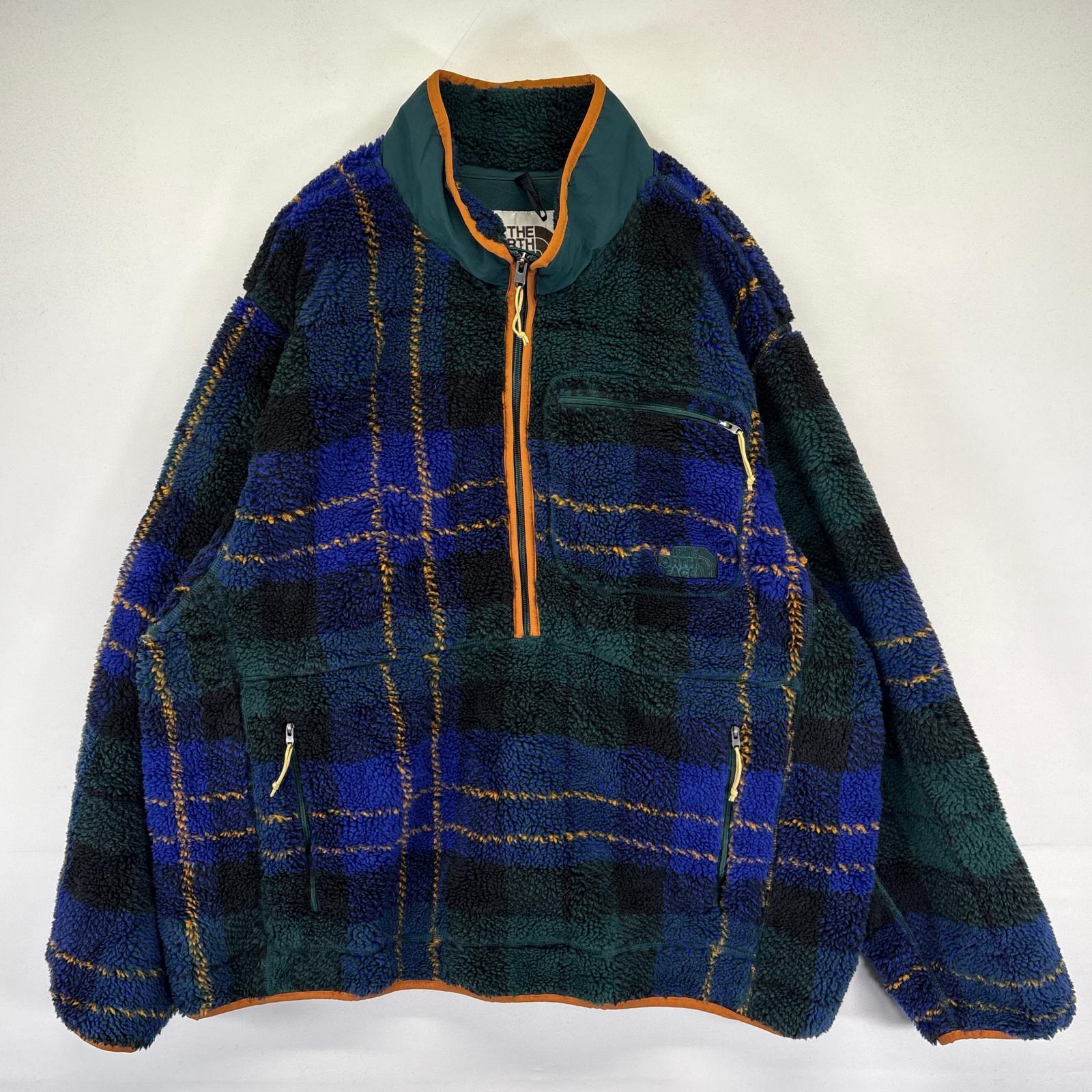 古着 フリース ジャケット ハーフジップ プルオーバー ワンポイント刺繍ロゴ 2XL ブルー系 メンズ