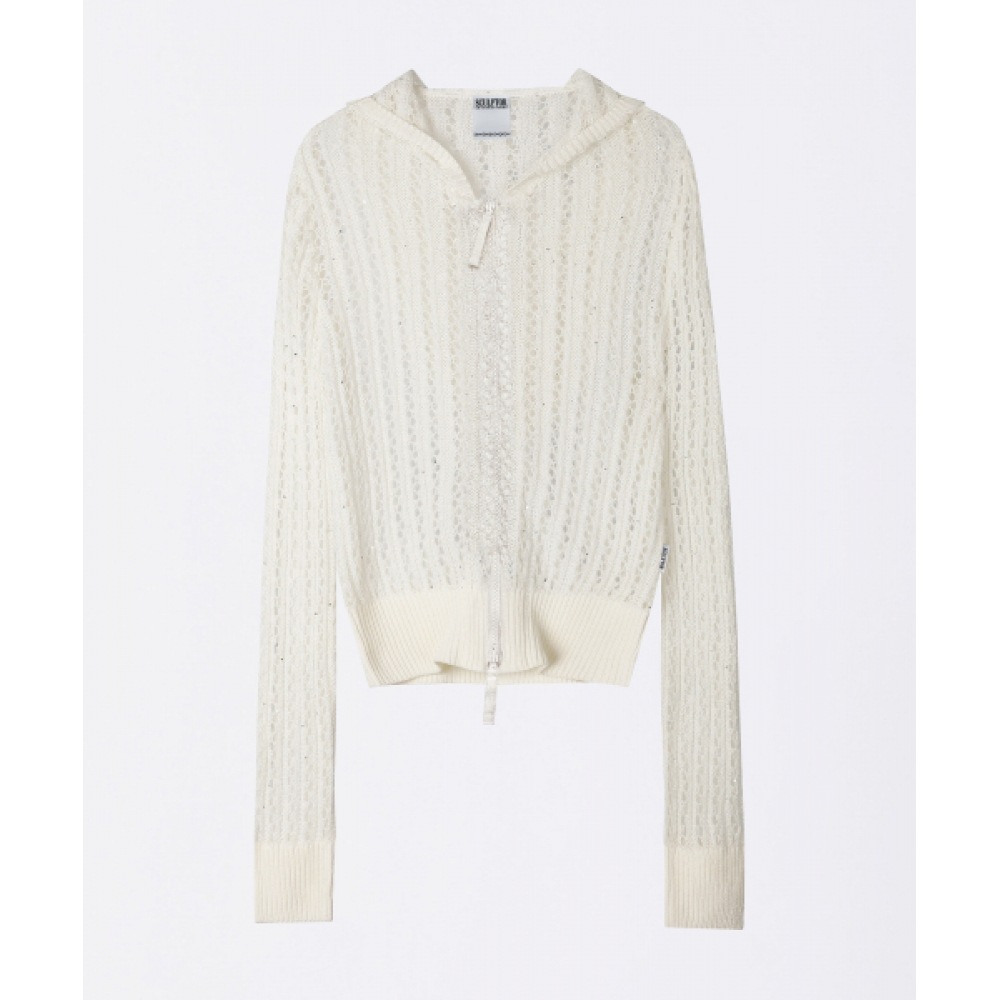 SCULPTOR フード付きジップアップニット アイボリー