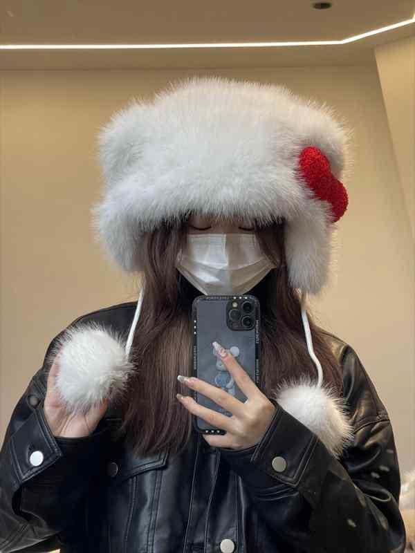 レディース 秋 冬 帽子 ハット かわいい 赤い リボン 猫 ぬいぐるみ 甘くて 防寒 暖かい クマ 耳 覆う 5,490円