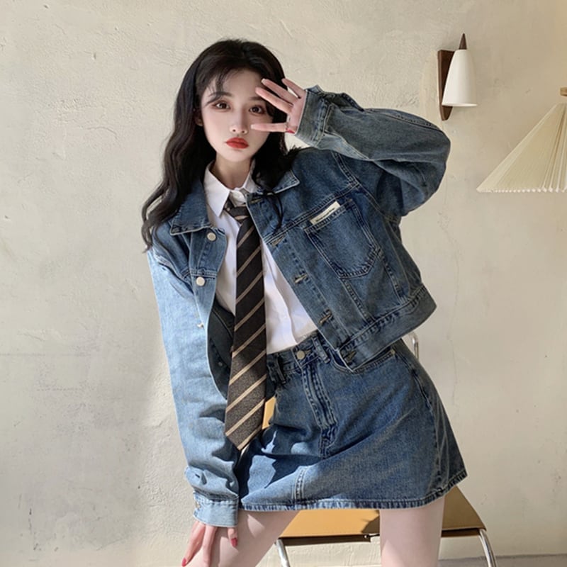 デニムジャケットミニスカート カジュアルコーデ ガールコーデ セットアップ 上下2点セット 学生コーデ 5,169円