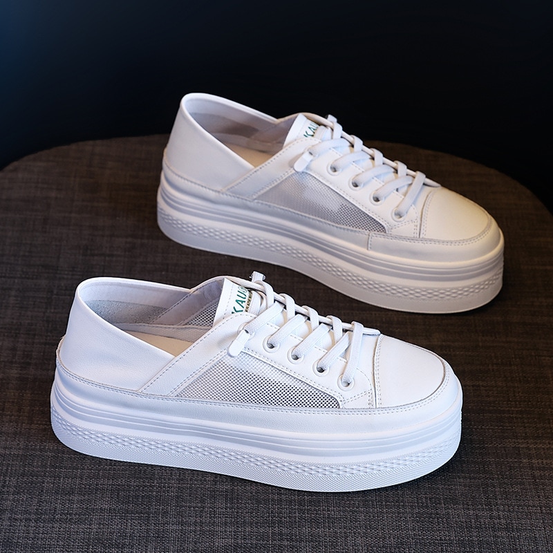 メッシュ通気性本革ホワイトシューズレディース2025年夏新作ソフトソールスリッポン本革カジュアルスニーカーメッシュシューズ