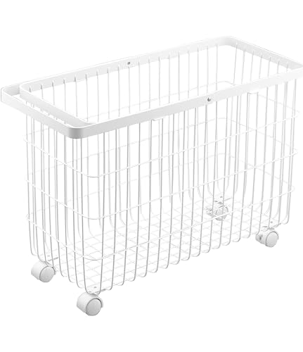 山崎実業(Yamazaki) ランドリーバスケット キャスター付き ワイド & ロー ホワイト 約W54.5×D25×H37.5cm(ハンドル使用時:約H65.5cm) タワー tower 出し入れス