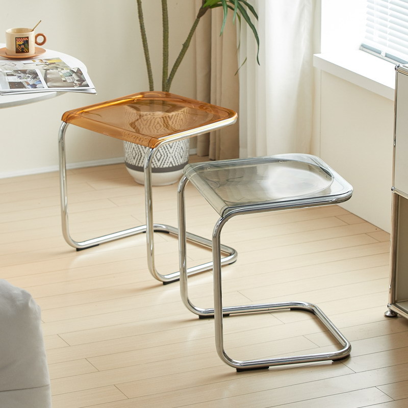 サイドテーブル コーヒーテーブル 机 椅子 スツール チェア スケルトン リビング インテリア 寝室 ベッドサイド 透明 クリア ブラウン グレー ホワイト