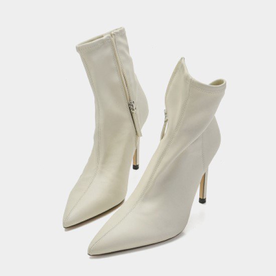 【取寄：納期2週間】ショートブーツ レディース ブーティー 靴 シューズ ブーツ シンプル 無地 ハイヒール ピンヒール ポインテッドトゥ ベージュ 美脚 きれいめ サイドジッパー